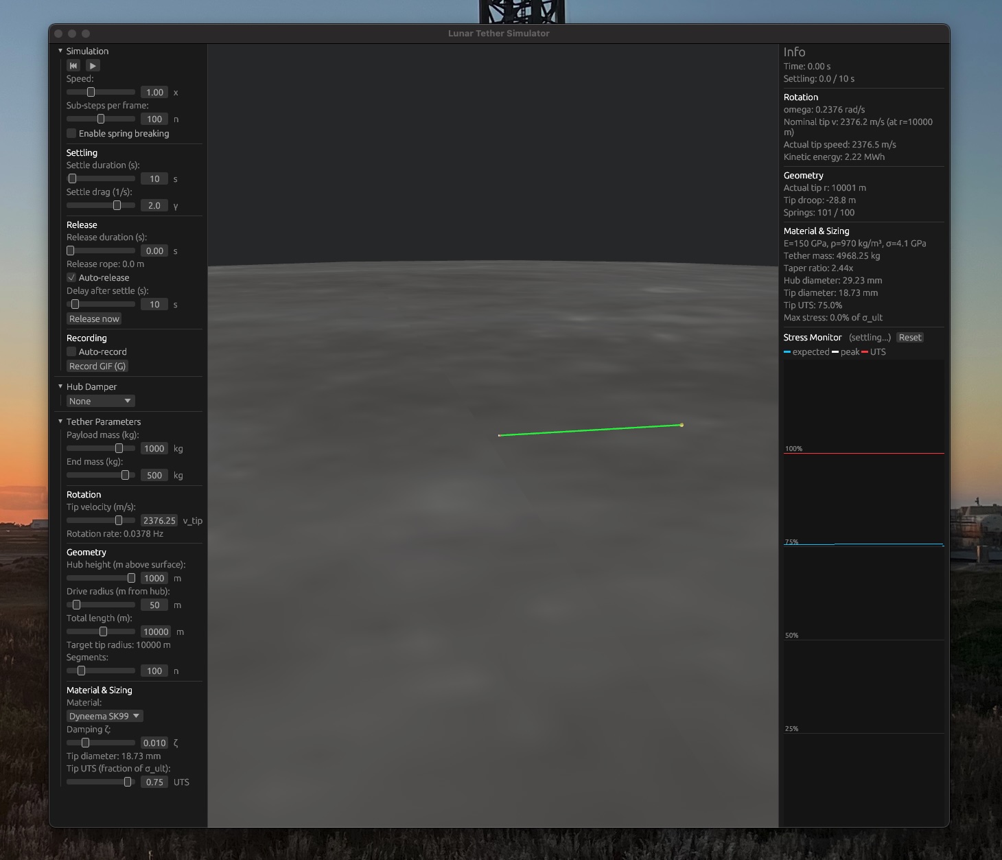 Tether simulation after release